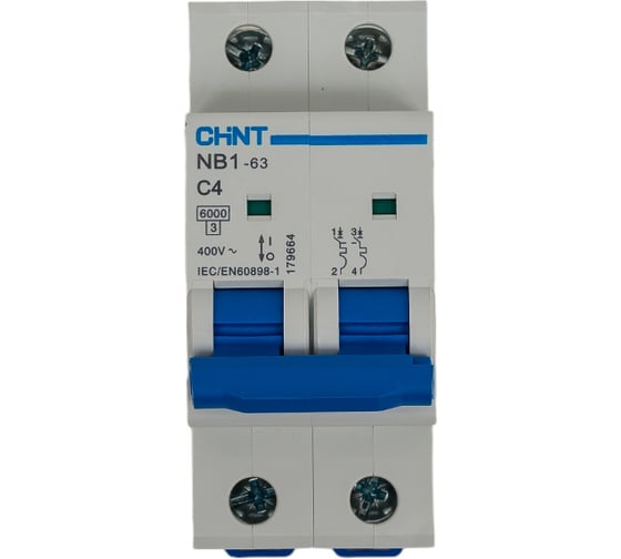 Изображение товара Автоматический выключатель CHINT NB1-63, 2P, 4A, 6кА, характеристика C 179664