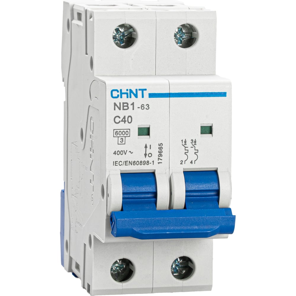 Изображение товара Автоматический выключатель CHINT NB1-63, 2P, 40A, 6кА, характеристика C 179665