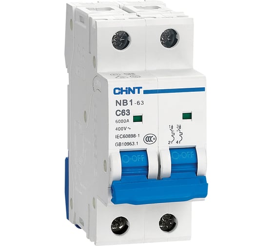 Изображение товара Автоматический выключатель CHINT NB1-63, 2P, 20A, 6кА, характеристика C 179660