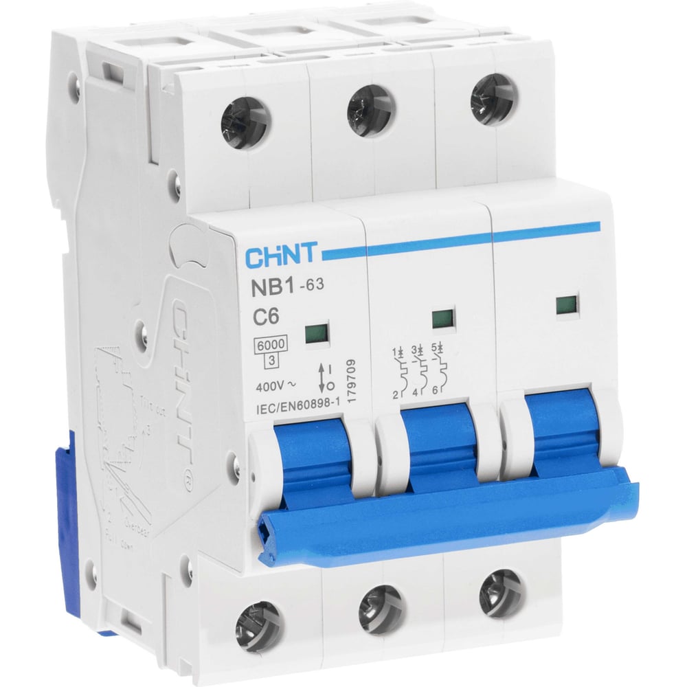Изображение товара Автоматический выключатель CHINT NB1-63 3P 6А IP20 для защиты цепей