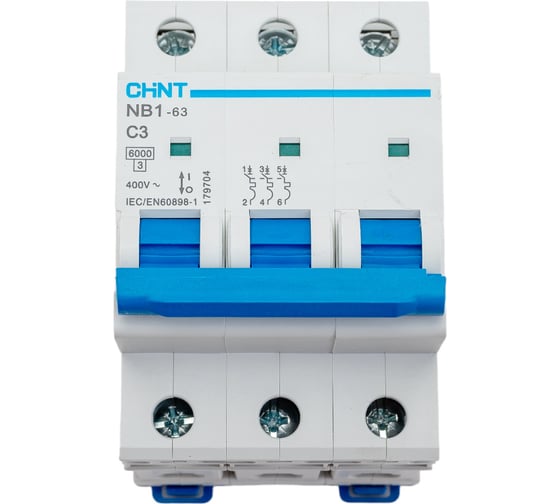 Изображение товара Автоматический выключатель CHINT NB1-63, 3P, 3A, 6кА, характеристика C 179704