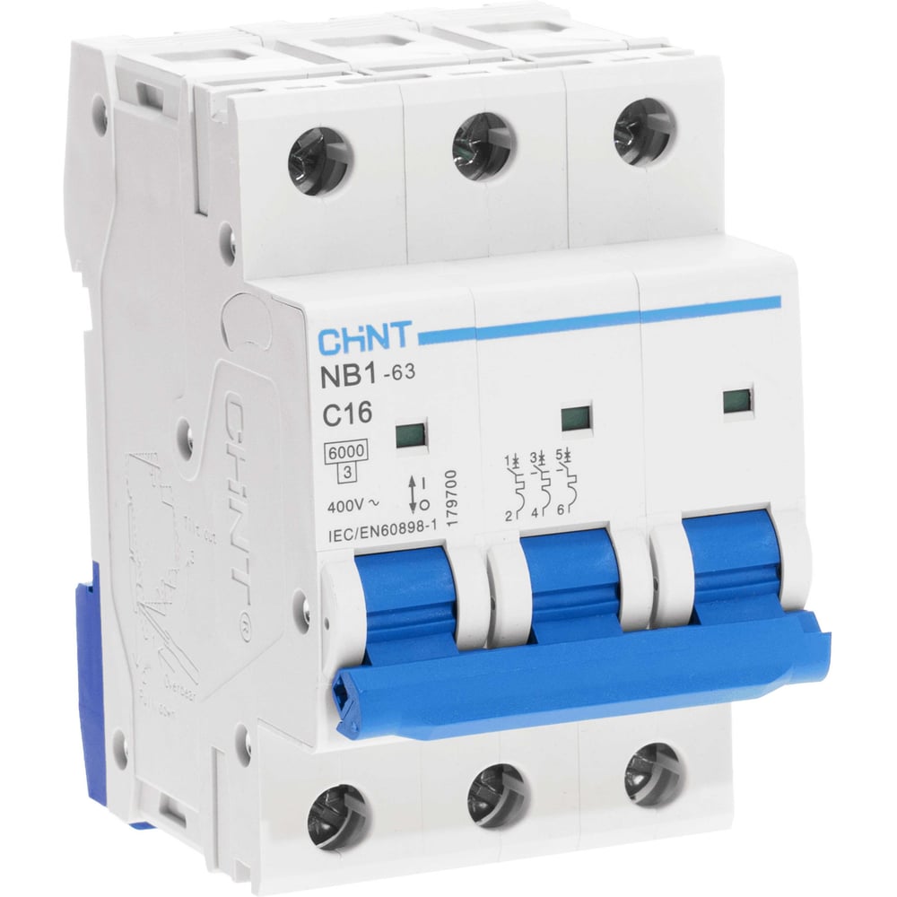 Изображение товара Автоматический выключатель CHINT NB1-63 3P 16А 6кА монтаж Din-рейку