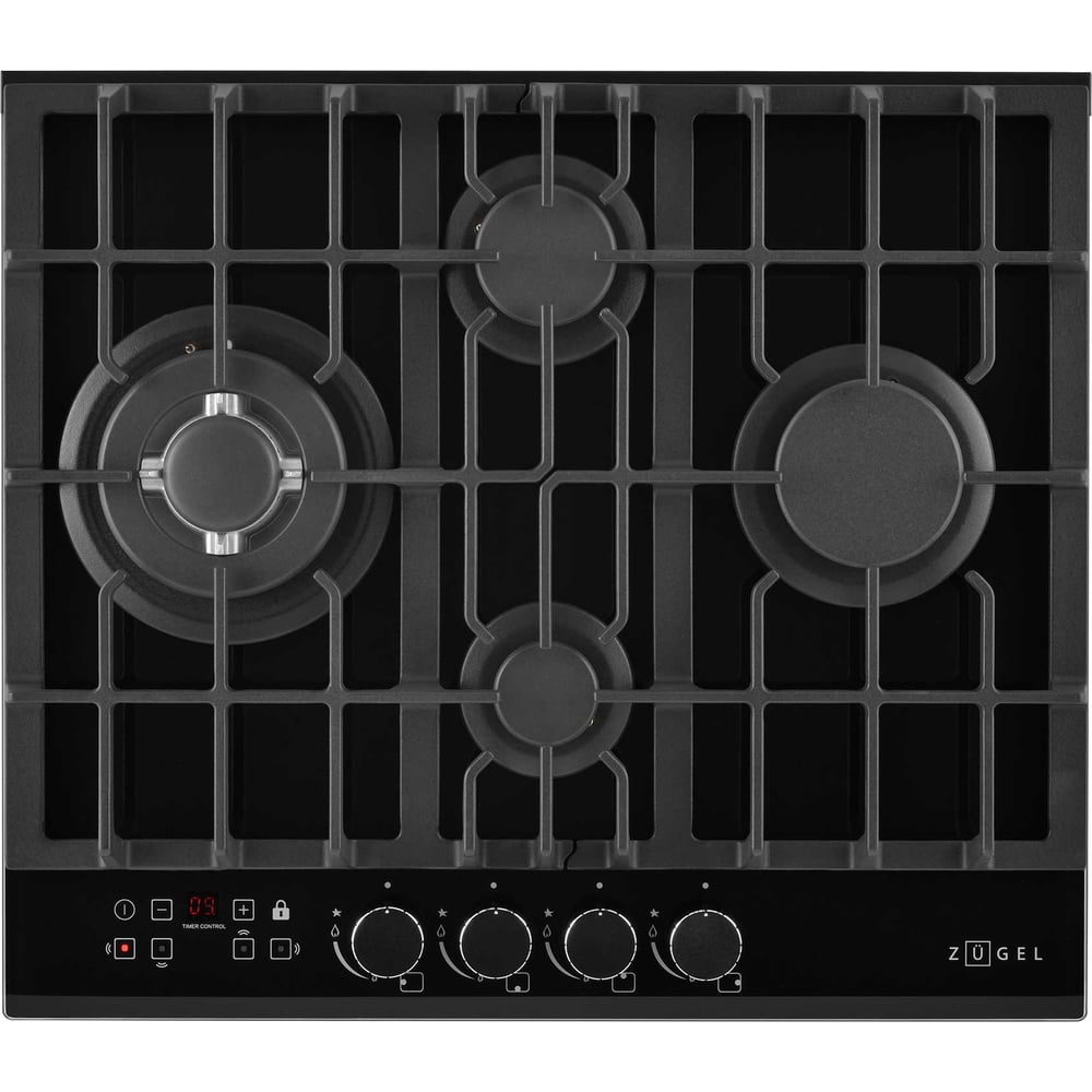 Изображение товара Газовая варочная панель ZUGEL ZGH600X черная с 4 конфорками и электроподжигом