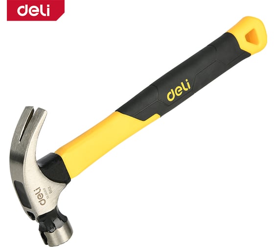Изображение товара Молоток-гвоздодер DELI DL5001F 225гр магнит, противоскользящий боек, фибергласовая рукоять 168271