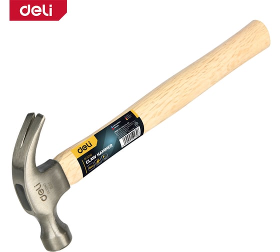 Изображение товара Молоток-гвоздодер DELI DL5240 250гр, деревянная рукоять 168209