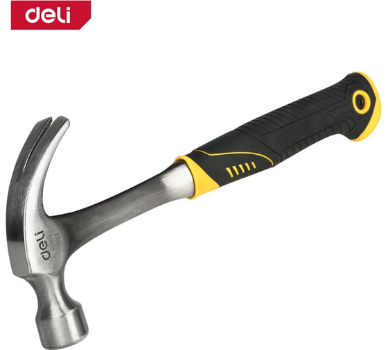 Изображение товара Молоток-гвоздодер цельнокованый DELI DL5072 450гр, прорезиненная рукоять, круглый боек 168203