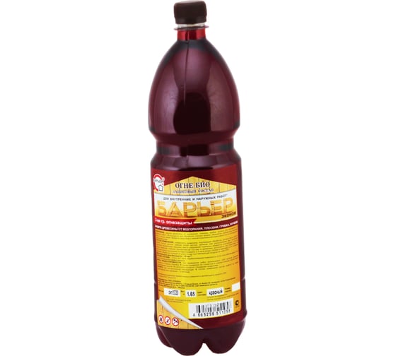 Изображение товара Огнебиозащитный состав для древесины Барьер -ЭКОНОМ красный, бутылка ПЭТ 1.65 кг 4665296511058