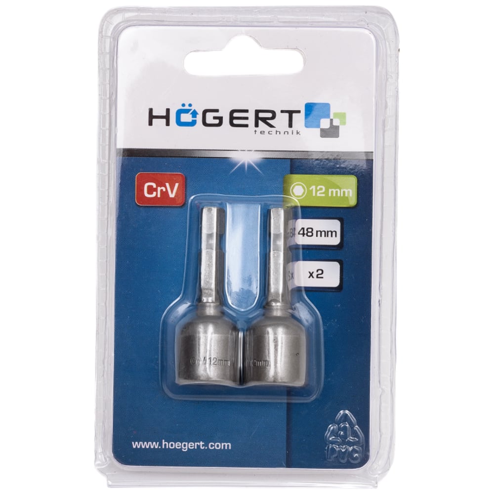 Изображение товара Насадка торцевая с магнитом (2 шт; 12 мм; 1/4"; CrV) HOEGERT TECHNIK HT1S459