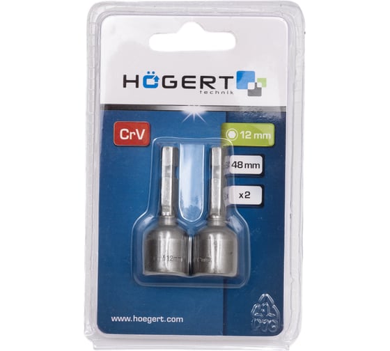 Изображение товара Насадка торцевая с магнитом (2 шт; 12 мм; 1/4"; CrV) HOEGERT TECHNIK HT1S459