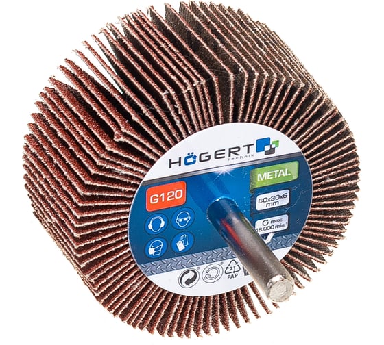 Изображение товара Круг шлифовальный лепестковый радиальный (60x30 мм; хвостовик 6 мм; P120) Hogert Technik HT8D014