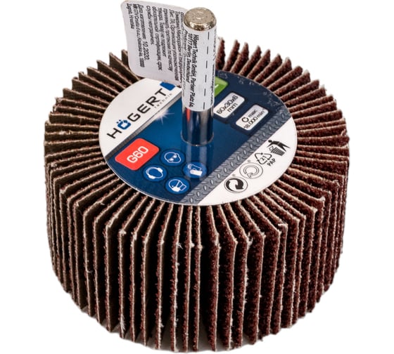 Изображение товара Круг шлифовальный лепестковый радиальный (60x30 мм; хвостовик 6 мм; P60) Hogert Technik HT8D011