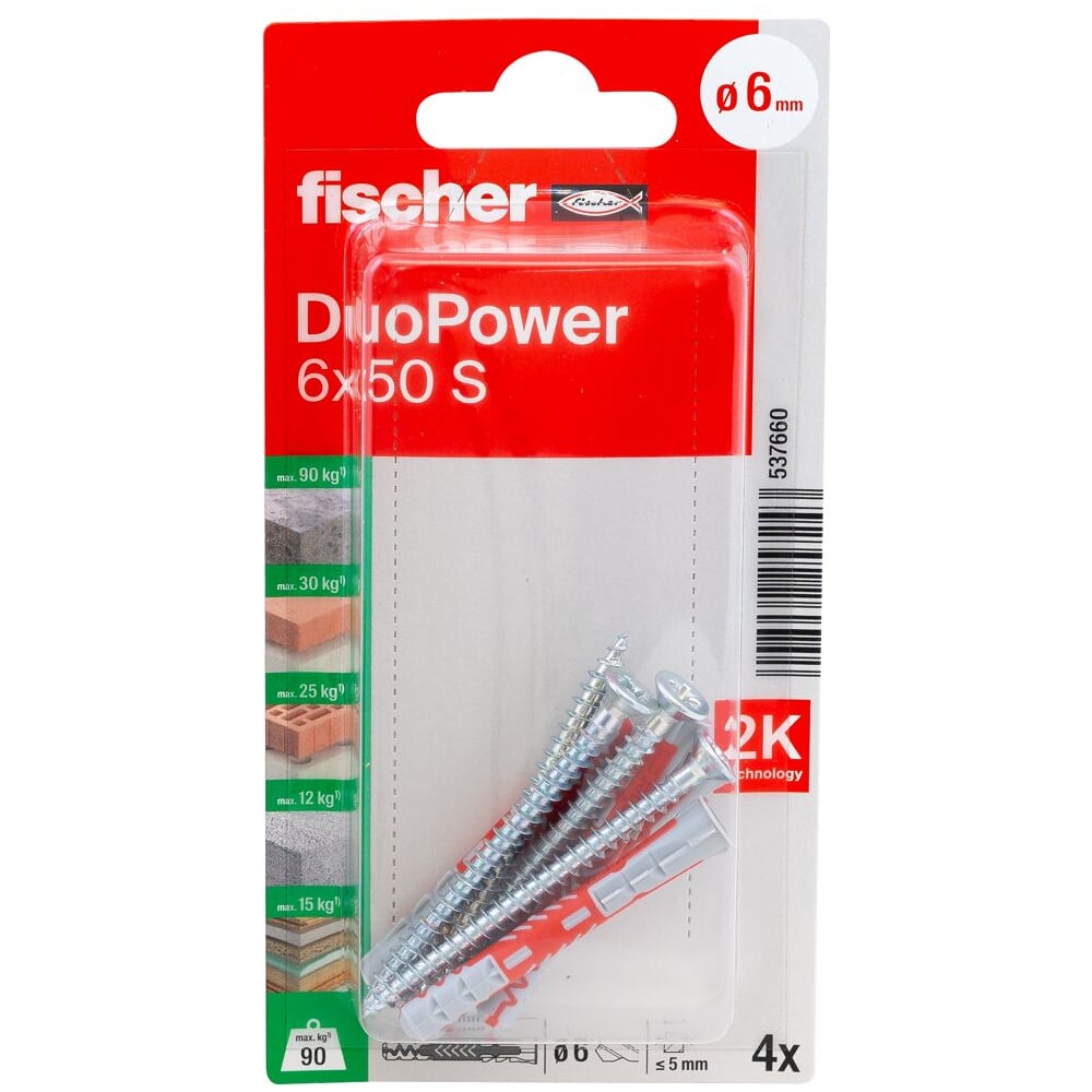 Изображение товара Дюбель Fischer DUOPOWER 6x50 ШУР_4ШТ 537660
