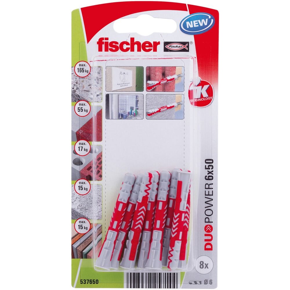 Изображение товара Дюбель Fischer DUOPOWER 8 шт 6x50 надежное крепление для бетона кирпича газобетона
