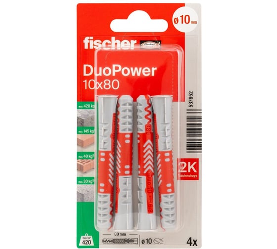 Изображение товара Дюбель Fischer DUOPOWER_4ШТ 10x80 537652
