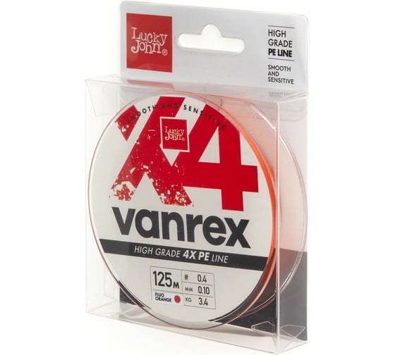 Изображение товара Плетеная леска LUCKY JOHN Vanrex х4 BRAID Fluo Orange 125/010 LJ4113-010