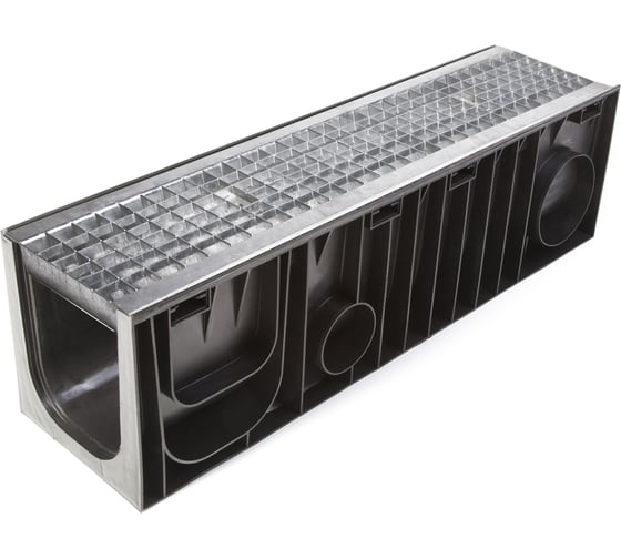 Изображение товара Комплект Лоток пластиковый AQUADRENAG Standart DN200 h-280 с решеткой ячеистой оцинкованной и стальными фиксаторами, I20260280