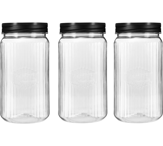 Изображение товара Набор квадратных банок с рельефом и эмбоссингом Phibo PREMIUM 1.3 л, 3 шт., черный 44000081322