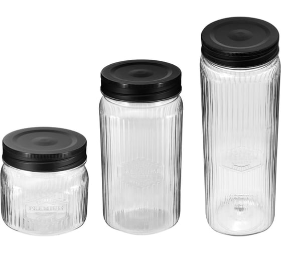 Изображение товара Набор квадратных банок с рельефом и эмбоссингом Phibo PREMIUM 0.6 л - 1 шт., 1.3 л - 1 шт., 2.2 л - 1 шт., черный 44000091322