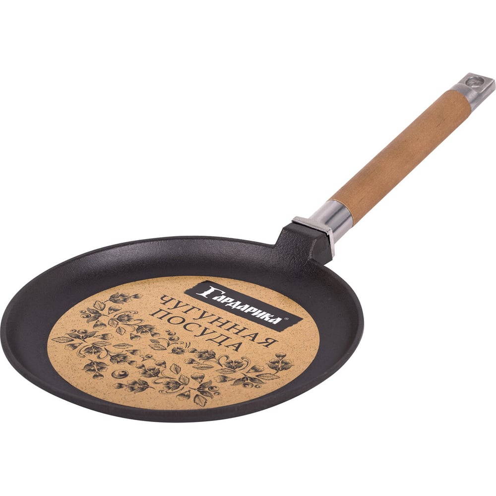 Изображение товара Блинная чугунная сковорода ОФИСМАГ 22 см, со съемной ручкой, подходит для индукции, Гардарика 0822 700727