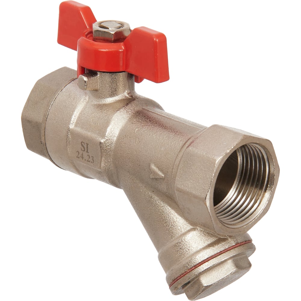 Изображение товара Кран шаровой латунный ВР/ВР 3/4 с фильтром и бабочкой красный