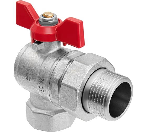 Изображение товара Кран шаровой Smart Install латунный ВР/НР 1/2 с американкой, угловой, бабочка, упак. 18 шт. 57161S