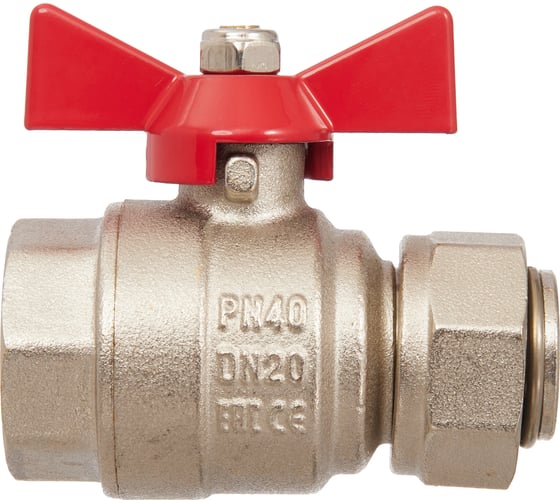 Изображение товара Кран шаровой Smart Install латунный ВР/ВР 3/4 с накидной гайкой с плоской прокладкой, бабочка красная, упак. 15 шт. 57182S