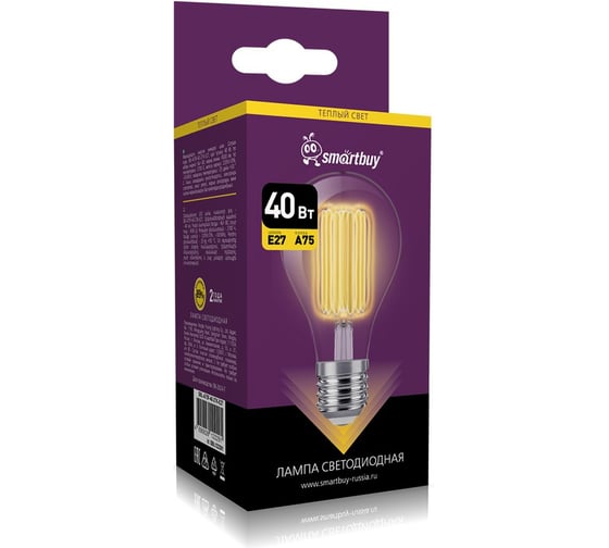 Изображение товара Светодиодная лампа Smartbuy (LED) FIL-A75-40Вт/2700К/E27 SBL-A75F-40-27K-E27