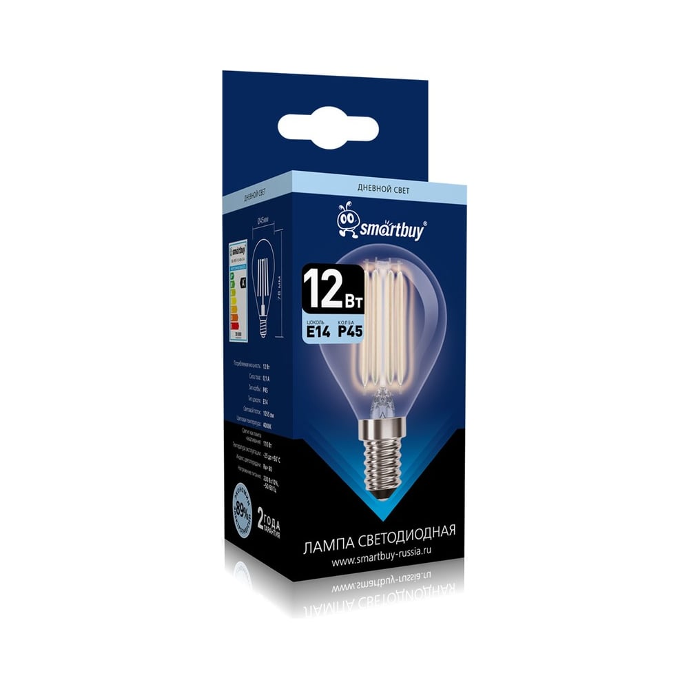 Изображение товара Светодиодная лампа Smartbuy FIL-P45-12Вт/4000К/E14 - Энергоэффективное освещение