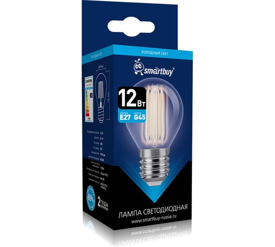 Изображение товара Светодиодная лампа Smartbuy (LED) FIL-G45-12Вт/6500К/E27 SBL-G45F-12-65K-E27