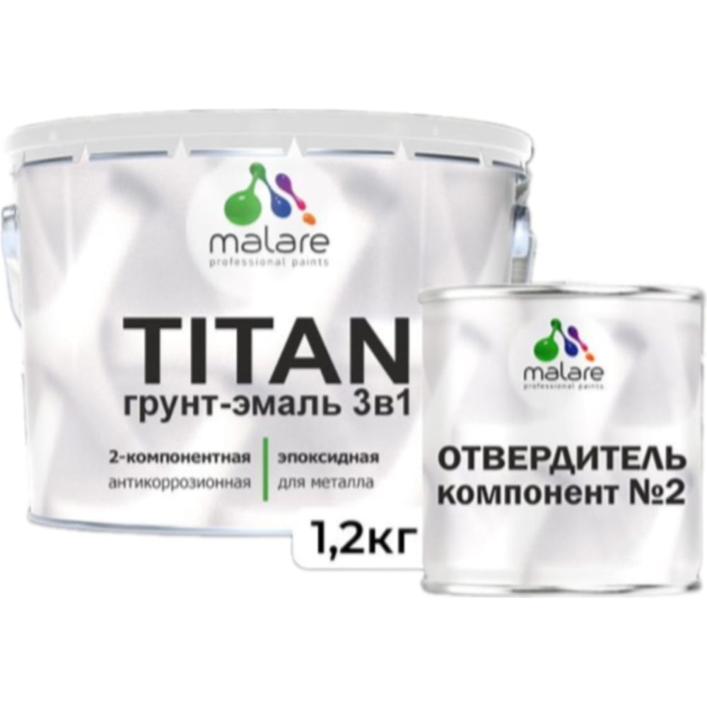 Изображение товара Эпоксидная грунт-эмаль MALARE 2К TITAN по металлу 10кг+1,2кг