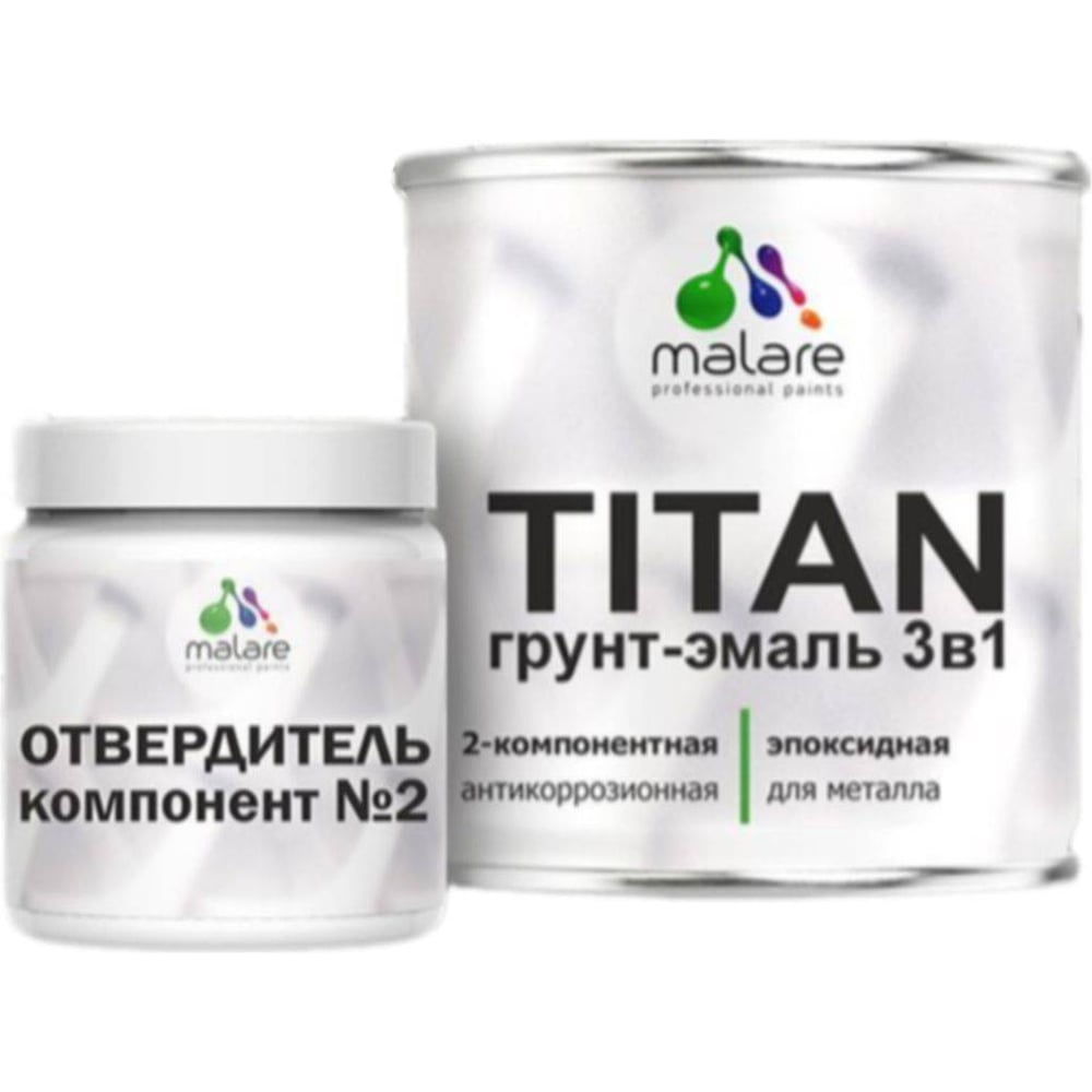 Изображение товара Эпоксидная грунт-эмаль MALARE 2К TITAN по металлу, глянцевая, RAL 6005, 1кг+0,12кг
