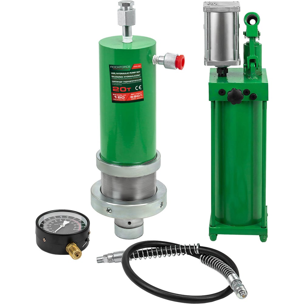 Изображение товара Цилиндр гидравлический для пресса Rockforce в комплекте со станцией гидравлической и манометром, 20т RF-0101-3W(60422)