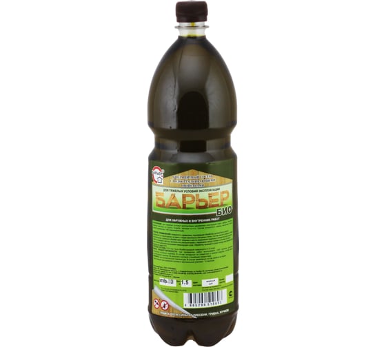 Изображение товара Биозащитный состав для древесины Барьер-БИО мореный дуб, бутылка ПЭТ 1.5 кг 4665296510693