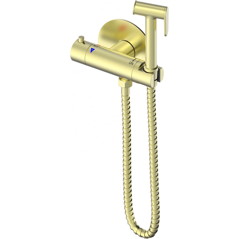 Изображение товара Смеситель с гигиеническим душем и термостатом, встроенный, брашированное золото