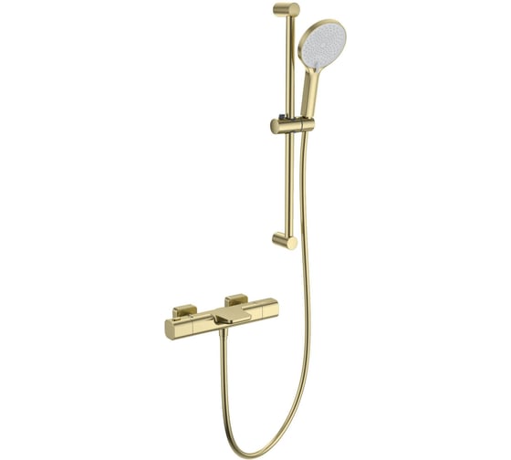 Изображение товара Смеситель для ванны с душевым гарнитуром и термостатом Wonzon & Woghand брашированное золото WW-С2017-A-BG