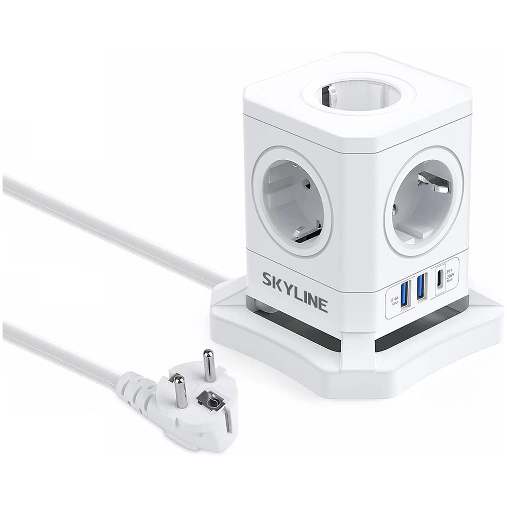 Изображение товара Сетевой фильтр SKYLINE USP-730 White PD3.0 5 розеток USB Type-C защита IP20