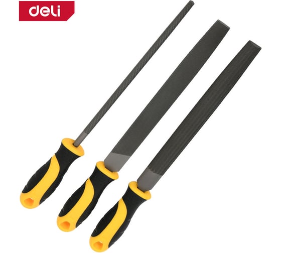Изображение товара Набор напильников DELI 200мм 3шт №2 DL353083 (инструментальная сталь T12, обрезиненная рукоятка) 168265