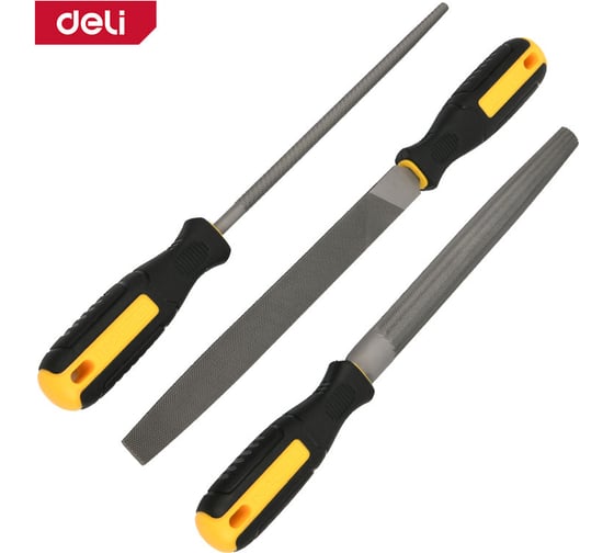 Изображение товара Набор напильников DELI 200мм 3шт №2 DL351083 (инструментальная сталь T12, обрезиненная рукоятка) 168264