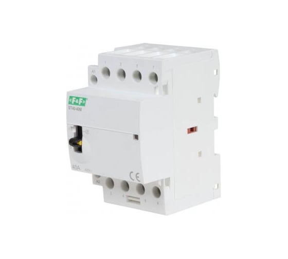 Изображение товара Контактор Евроавтоматика F&F ST40-40-M 4NO, автоматическое/ручное управление, потребляемая мощность 6,4Вт, 3 модуля, монтаж на DIN-рейке EA13.001.033