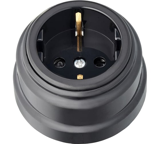 Изображение товара Розетка Bylectrica РА16-0206 1-местная с заз. контактом, со шторками 16А ОУ, серия РЕТРО, черный