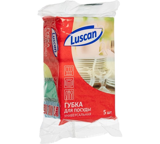 Изображение товара Поролоновые губки для мытья посуды Luscan 80x50x26 мм 5 шт 1070940