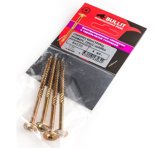 Изображение товара Конструкционный саморез Bullit 6х100 TX30, 4 шт 14-0016690
