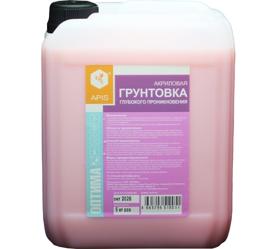 Изображение товара Грунтовка глубокого проникновения APIS Оптима, розовый, канистра 5 кг 4665296510051