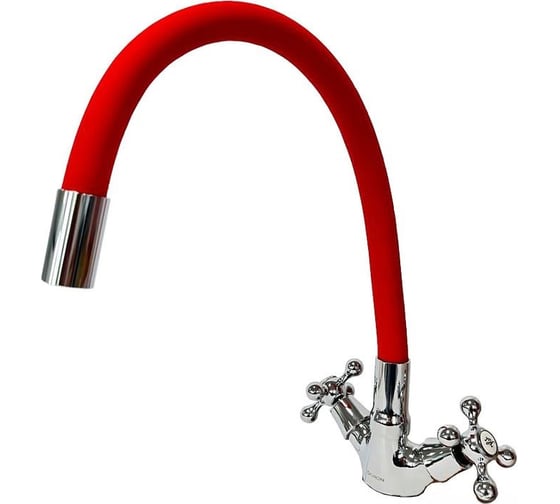 Изображение товара Смеситель для кухни DORON DС 1712RED-N, 1/2 керамика, красный, излив гибкий силиконовый, п/г 016303