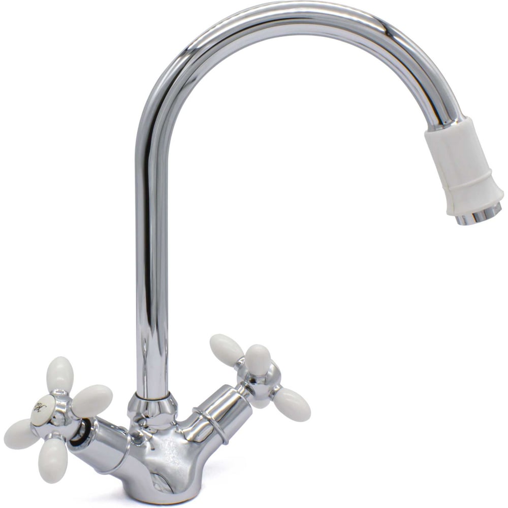 Изображение товара Смеситель для кухни DORON DC 1714W-N двухрычажный с аэратором белого цвета