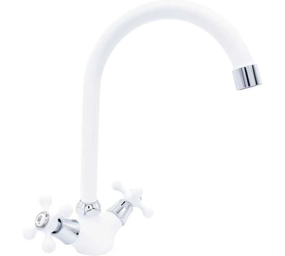 Изображение товара Смеситель для кухни DORON DС 1716W-N , 1/2 керамика, белый/хром, излив стандартный, п/г (1/10) 019633