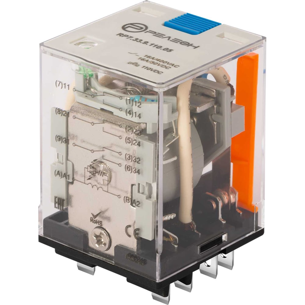 Изображение товара Силовое реле Релеон 3 CO 16А 24V DC блокируемая кнопка LED RP733911005