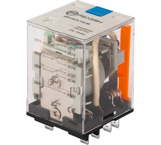 Изображение товара Силовое реле Релеон 3 CO конт. 16а ;= 110в Dc; блокируемая кнопка проверки + LED, RP733911005