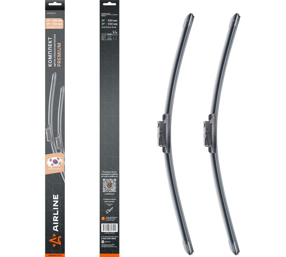 Изображение товара Комплект щеток стеклоочистителя AIRLINE 530/530мм (21/21) бескаркасные PREMIUM с креплением Push Button 19 мм, 2 штуки AWBM016