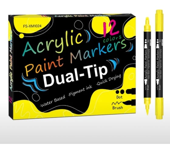 Изображение товара Набор двухсторонних маркеров FLYSEA 3 мм и кисть, Acrylic, 12 шт. FS-XM1024